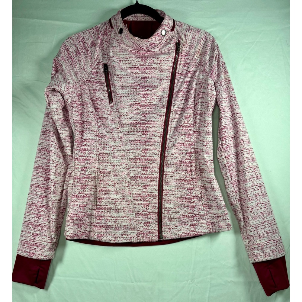 Mondetta Womens Asymmetrical Zip Active Jacket Space Dye‎ Burgundy White sz S